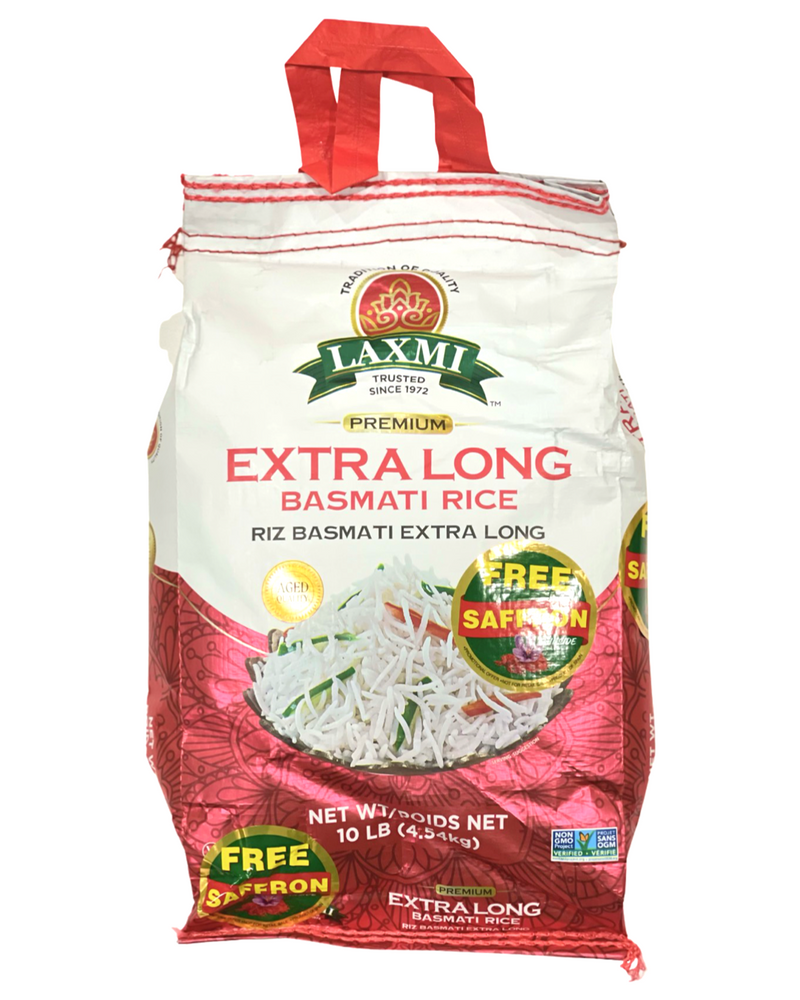 LAXMI EXTRA LONG BASMATI RICE (10 LB) - SAFFRON FREE